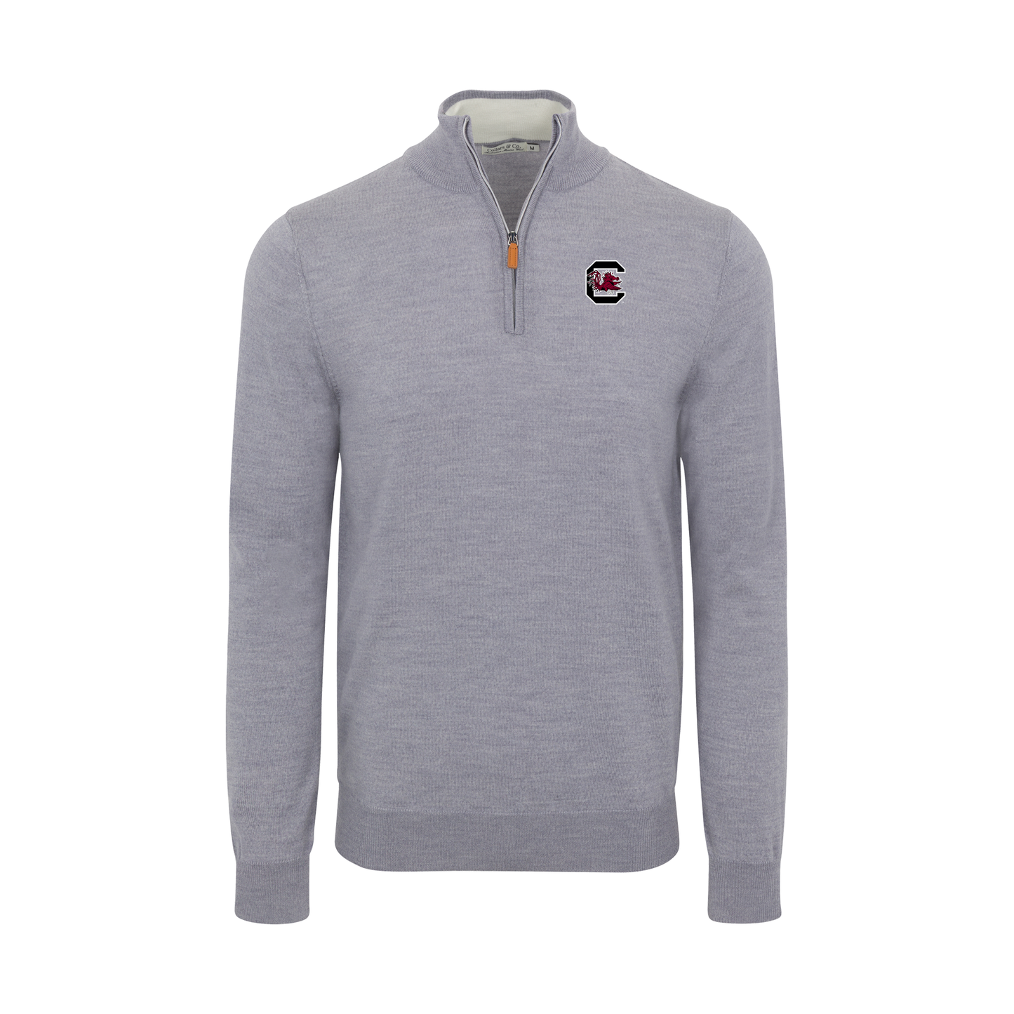 South Carolina Grey Melange Cashmere Touch Australian Merino Quarter Zip Sweater