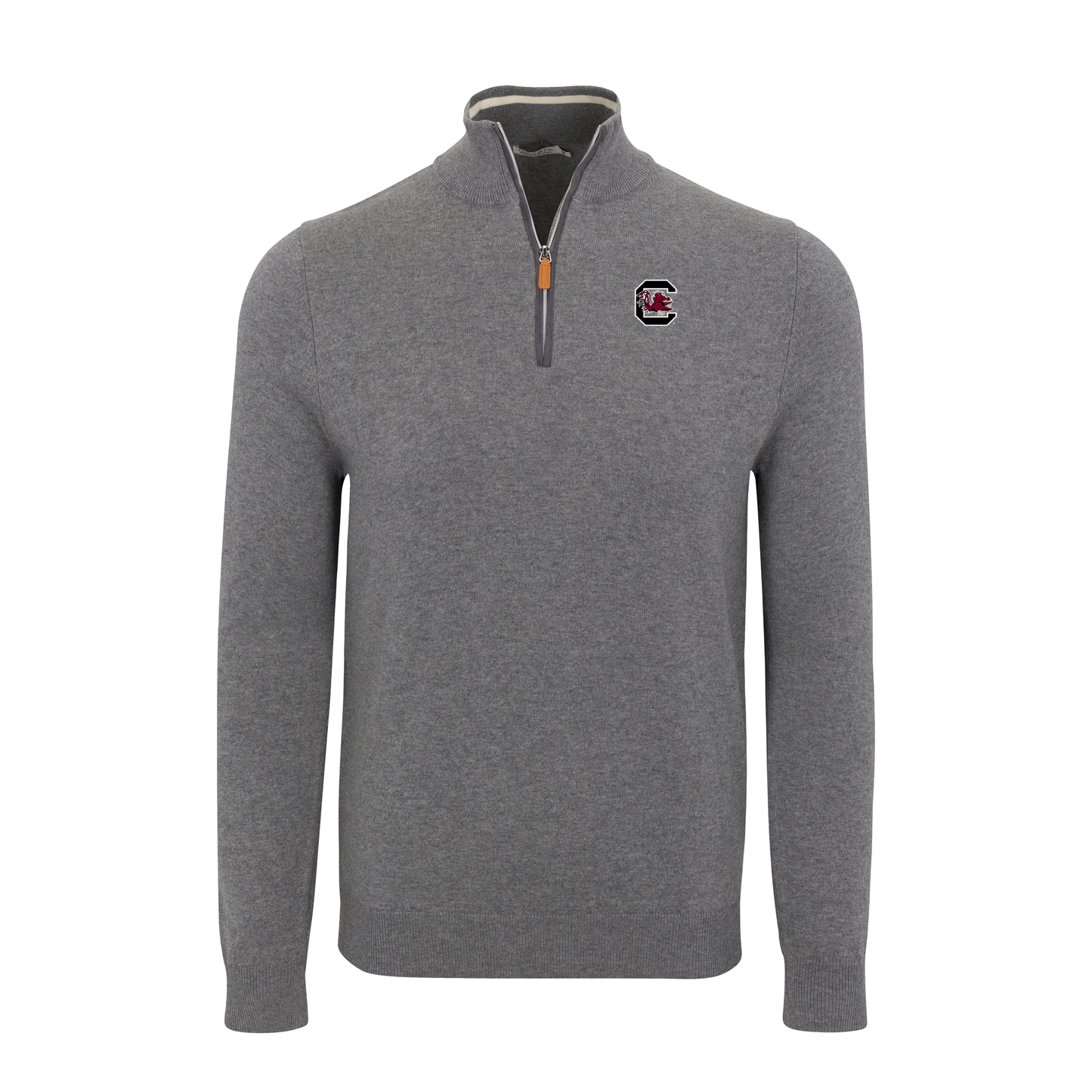 South Carolina Grey with Grey Trim Luxury Touch Cotton and Cashmere Quarter Zip Sweater