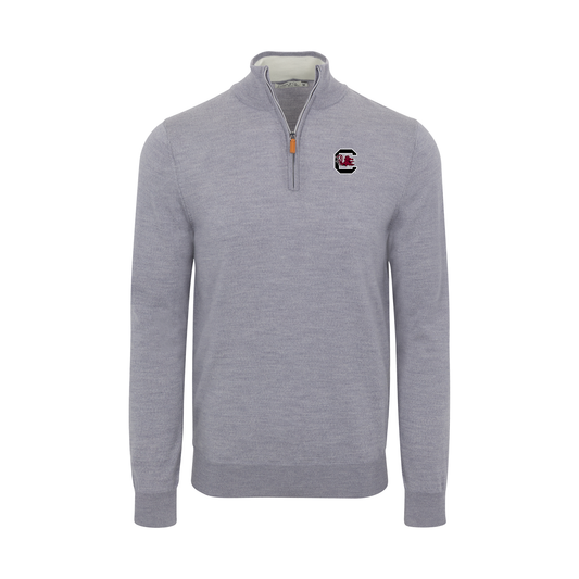 South Carolina Grey Melange Cashmere Touch Australian Merino Quarter Zip Sweater