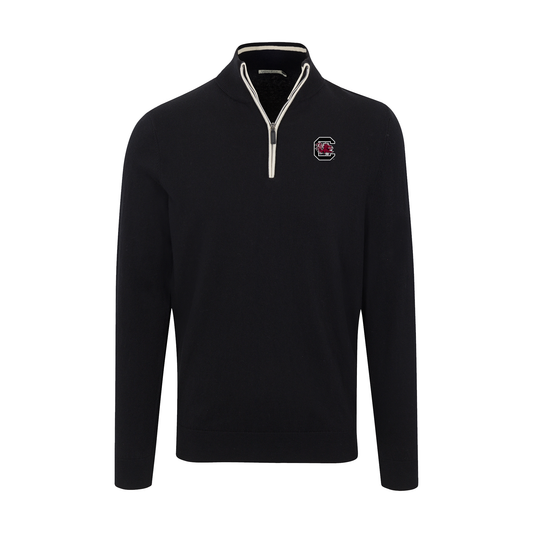 South Carolina Black with White Trim Luxury Touch Cotton and Cashmere Quarter Zip Sweater