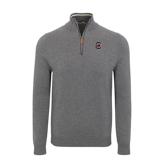 South Carolina Grey with Grey Trim Luxury Touch Cotton and Cashmere Quarter Zip Sweater